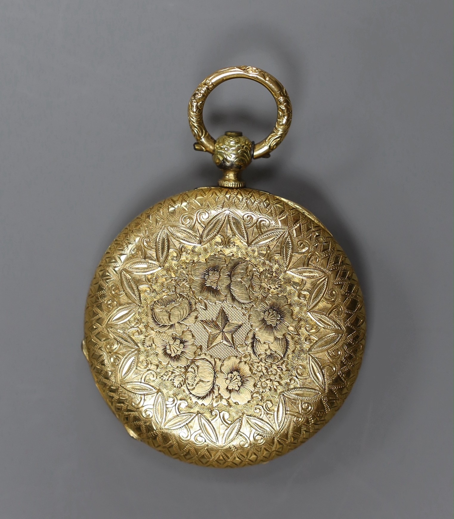 A 19th century Swiss keywind hunter pocket watch, signed Lannier, Geneva, gross weight 42.5 grams diameter 4cm (a.f.)